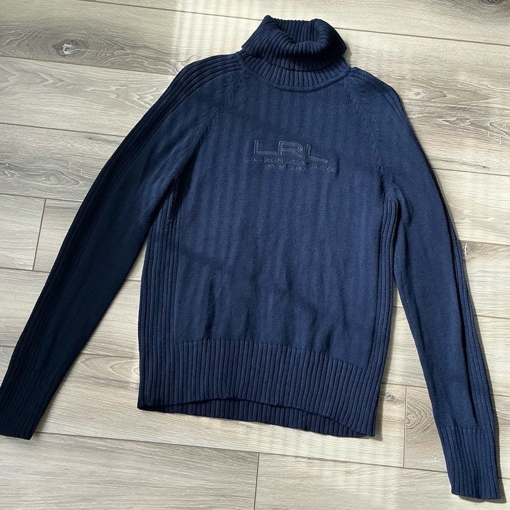 LRL Ralph Lauren Navy Turtleneck Sweater /Y2K cotton Knit - Picture 3 of 13